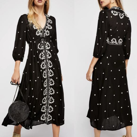 Free People embroidered fable midi dress boho - Picture 1 of 11